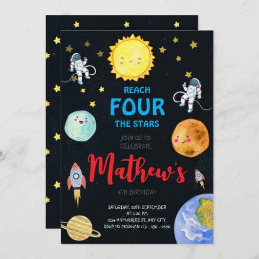 4つ星の宇宙誕生日会にリーチ 招待状 (正面/裏面)