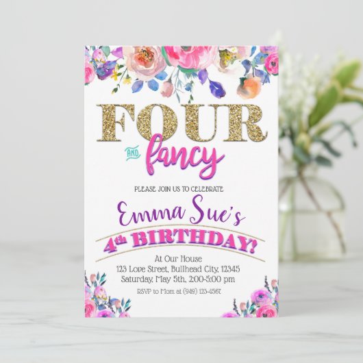 4と女ファンシーの子フローラ4th誕生日 招待状 (スタンド正面)