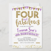 4と素晴らしい女の子パープル4th誕生日 招待状 (正面)