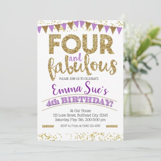 4と素晴らしい女の子パープル4th誕生日 招待状 (スタンド正面)