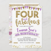 4と素晴らしい女の子パープル4th誕生日 招待状 (正面/裏面)