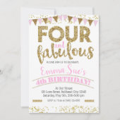 4と素晴らしい女の子ピンク&金ゴールド4th誕生日 招待状 (正面)