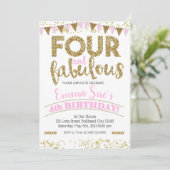 4と素晴らしい女の子ピンク&金ゴールド4th誕生日 招待状 (スタンド正面)