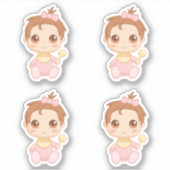 4の女の赤ちゃんのピンクのジャンプスーツセット シール (正面)