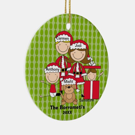 4の家族と犬のクリスマス装飾付き セラミックオーナメント (右)