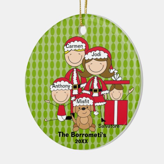 4の家族と犬のクリスマス装飾付き セラミックオーナメント (左)
