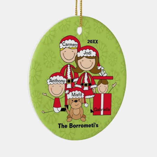 4の家族と犬のクリスマス装飾付き セラミックオーナメント (右)