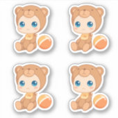 4の男の赤ちゃんの女の子くまのジャンプスーツセット シール (正面)