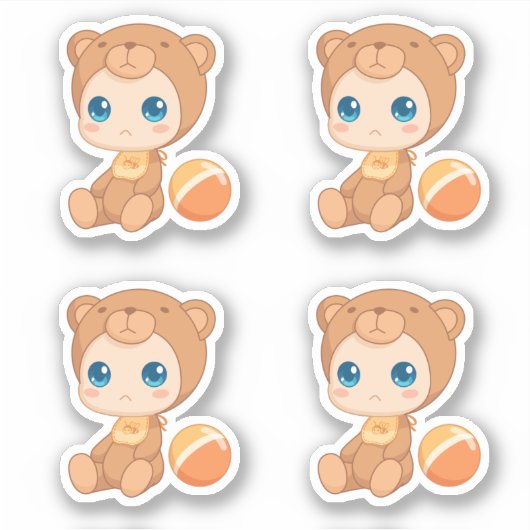 4の男の赤ちゃんの女の子くまのジャンプスーツセット シール (正面)