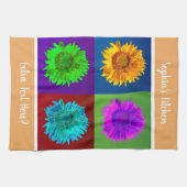4ひまわりカラフル花4マスLt Org DIY名 キッチンタオル (横)