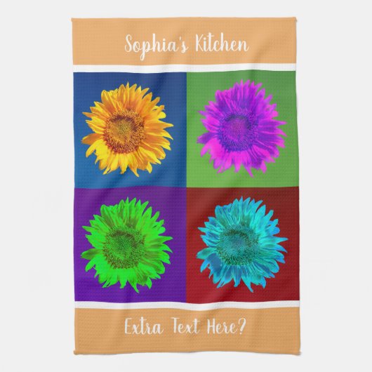 4ひまわりカラフル花4マスLt Org DIY名 キッチンタオル (縦)