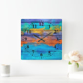 #4を絵を描くヴィンテージ木抽象芸術 スクエア壁時計 (ホーム)