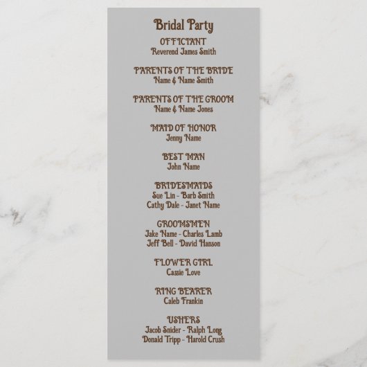 4インチX 9.25インチ結婚式 プログラム両側文字 プログラム (裏面)