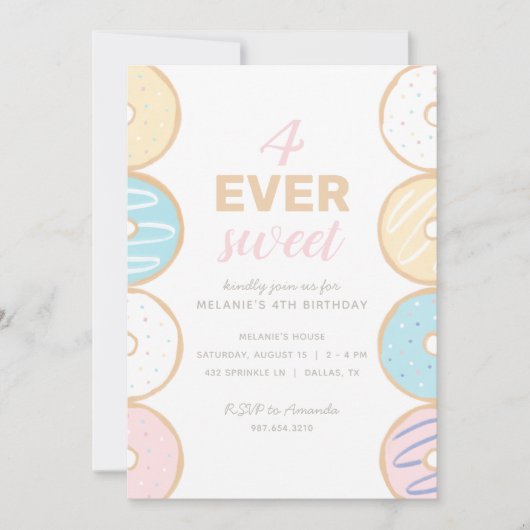 4エバースイートパステルドーナツバースデーパーティー招待 招待状 (正面)