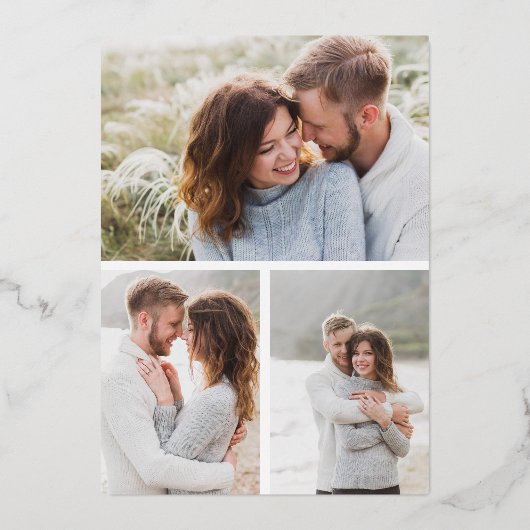 4エレガントモダンフォトウェディング日付金ゴールドの保存 箔招待状 (裏面)