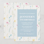 4エレガント歳の誕生日招待状フローラ水彩 招待状 (正面/裏面)
