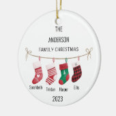 4カスタムストッキングの家族の名前&年クリスマス セラミックオーナメント (左)