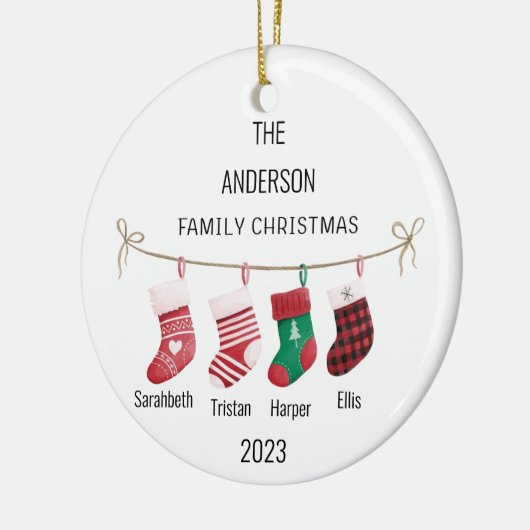 4カスタムストッキングの家族の名前&年クリスマス セラミックオーナメント (左)