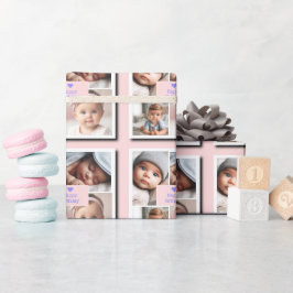 4カスタムフォトベビー誕生日、シャワー、ピンク、紫 ラッピングペーパー