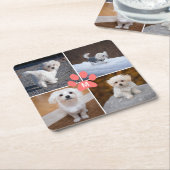 4カスタム人ペット犬フォトピンクの手モノグラムの形 スクエアペーパーコースター (アングル)