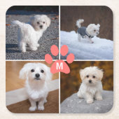 4カスタム人ペット犬フォトピンクの手モノグラムの形 スクエアペーパーコースター (正面)