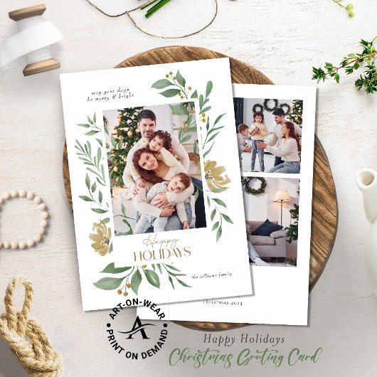 4カスタム枚フォトハッピーホリデーフローラフレームカード 招待状