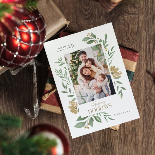 4カスタム枚フォトハッピーホリデーフローラフレームカード 招待状