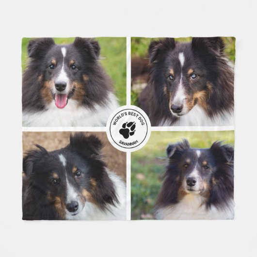 4カスタム枚ペット写真コラージュテンプレート&文字 フリースブランケット (正面(横))