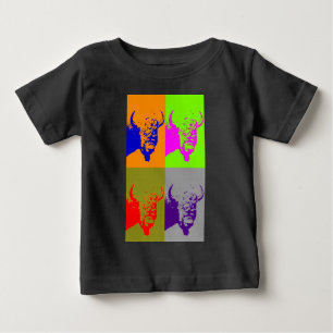 4カラーアートポップ・アートのバッファローバイソン ベビーTシャツ