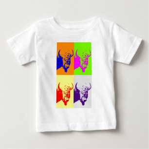 4カラーアートポップ・アートのバッファローバイソン ベビーTシャツ