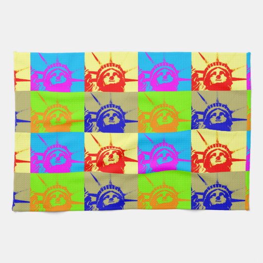 4カラーアートポップ・アートのレディーリバティ キッチンタオル (横)