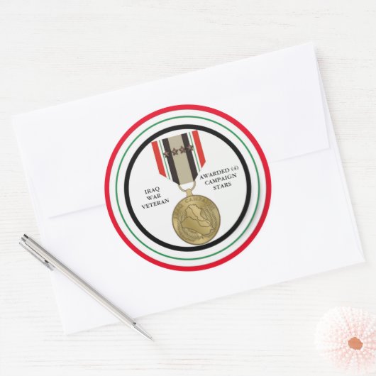 4キャンペーンスターイラク戦争退役軍人 ラウンドシール (封筒)