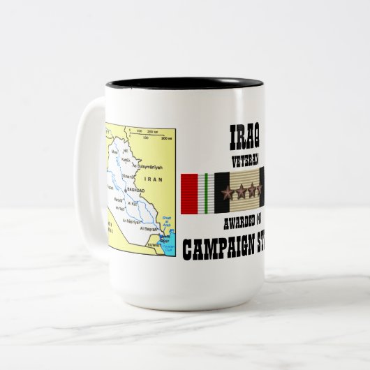 4キャンペーンスターイラク退役軍人 ツートーンマグカップ (正面左)