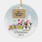 4クリスマスのオーナメントのかわいいペンギンの系列 セラミックオーナメント (正面)