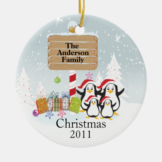 4クリスマスのオーナメントのかわいいペンギンの系列 セラミックオーナメント (正面)