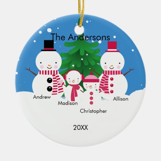 4クリスマスのオーナメントのかわいい雪だるまの系列 セラミックオーナメント (正面)