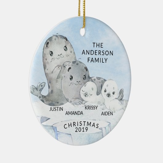 4クリスマスのシールファミリー家族 セラミックオーナメント (右)