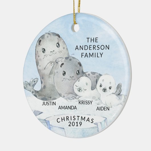 4クリスマスのシールファミリー家族 セラミックオーナメント (左)
