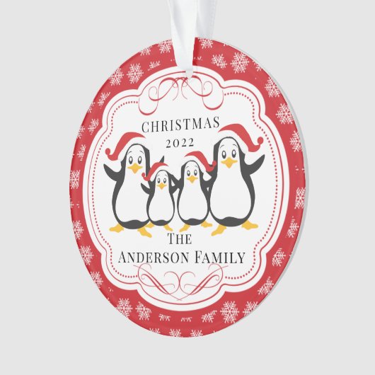 4クリスマスオーナメントのかわいいペンギンの家族 オーナメント (正面)