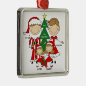 4クリスマスオーナメントの可愛いスティックフィギュア家族 メタルオーナメント (右)
