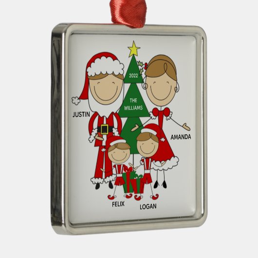 4クリスマスオーナメントの可愛いスティックフィギュア家族 メタルオーナメント (右)