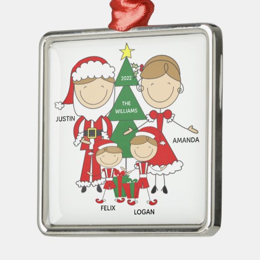 4クリスマスオーナメントの可愛いスティックフィギュア家族 メタルオーナメント (左)