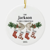4クリスマスストッキングのパーソナル化可能な家族 セラミックオーナメント (正面)