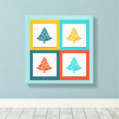 4クリスマスツリーレトロデザイン キャンバスプリント (インサイチュ (ウッドフロア))