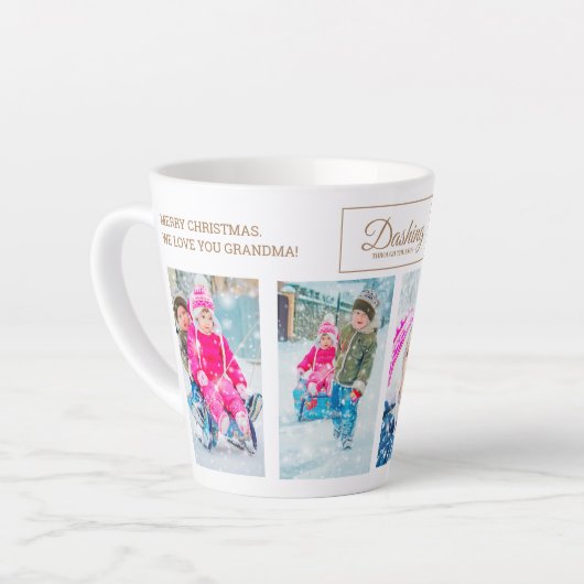 4クリスマスフォトコラージュ雪の祖母 カフェラテマグ (左アングル)