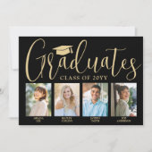 4グラデーション写真共同卒業パーティーブラック&金ゴールド 招待状 (正面)