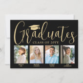 4グラデーション写真共同卒業パーティーブラック&金ゴールド 招待状 (正面)