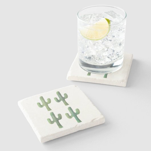4サボテン水彩大理石コースター ストーンコースター