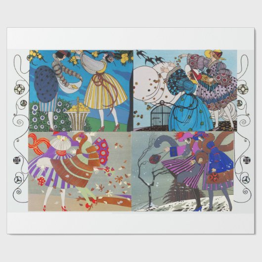 4シーズンズアートデコ美しいファッションイラストレーション ラッピングペーパー (フラット)