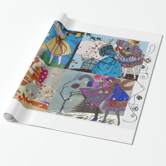 4シーズンズアートデコ美しいファッションイラストレーション ラッピングペーパー (アンロールド)